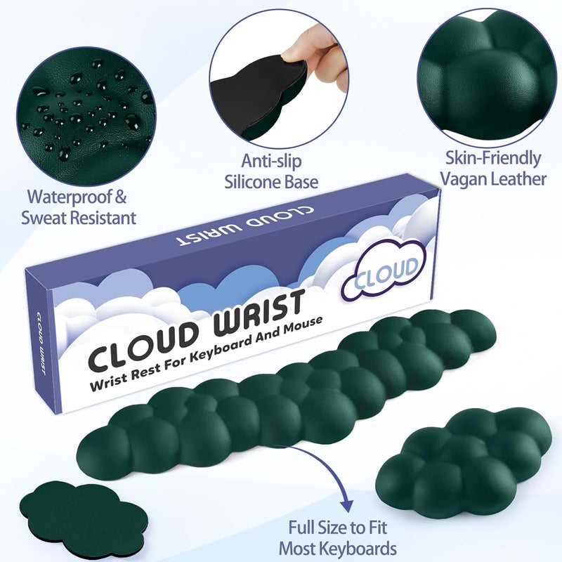 Sushret Cloud Wrist Rest for Keyboard and Mouse, Memory Foam PU Leather Keyboard Wrist Rest with Ergonomic Support, Non-Slip Base, Cute Arm Rest Pad & Palm Cushion, Office Desk Accessory, Dark Green - Image 5